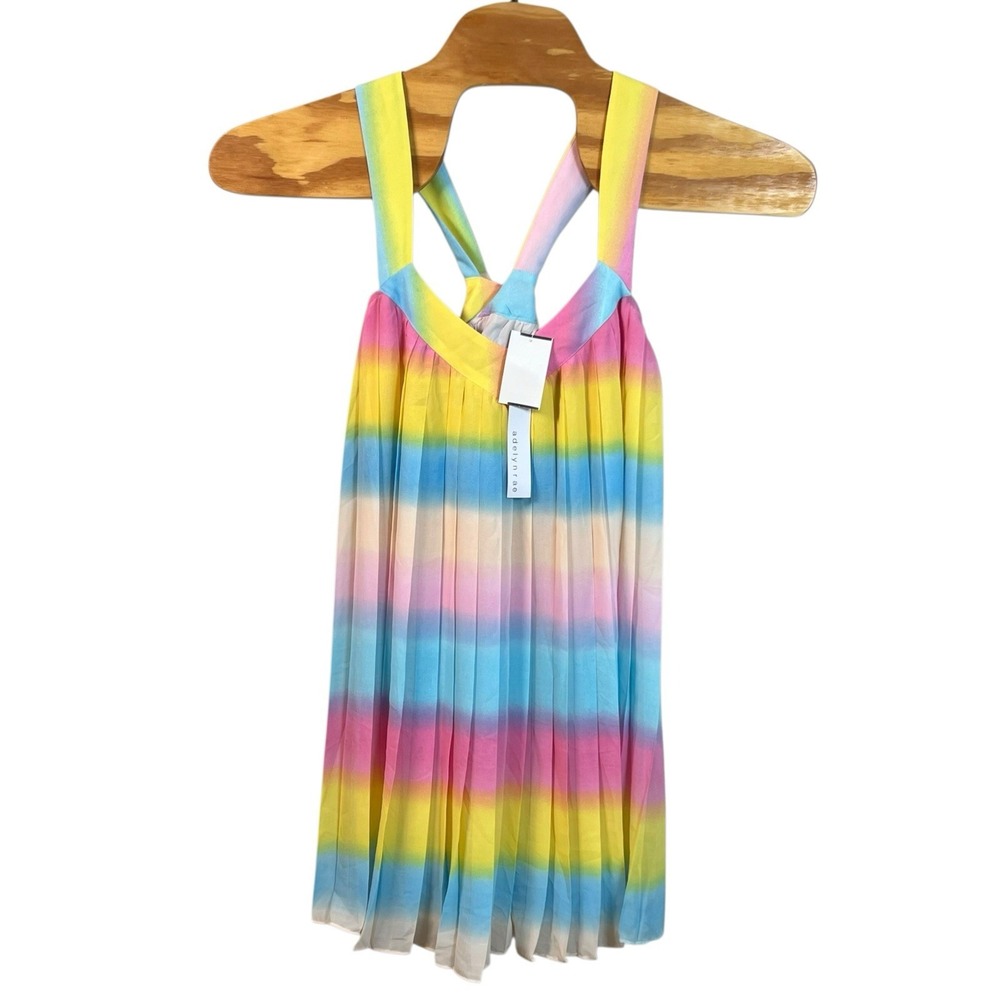 NEW Adelyn Rae Womens Medium Lizzy Rainbow Ombre Pleated Babydoll Dress‎